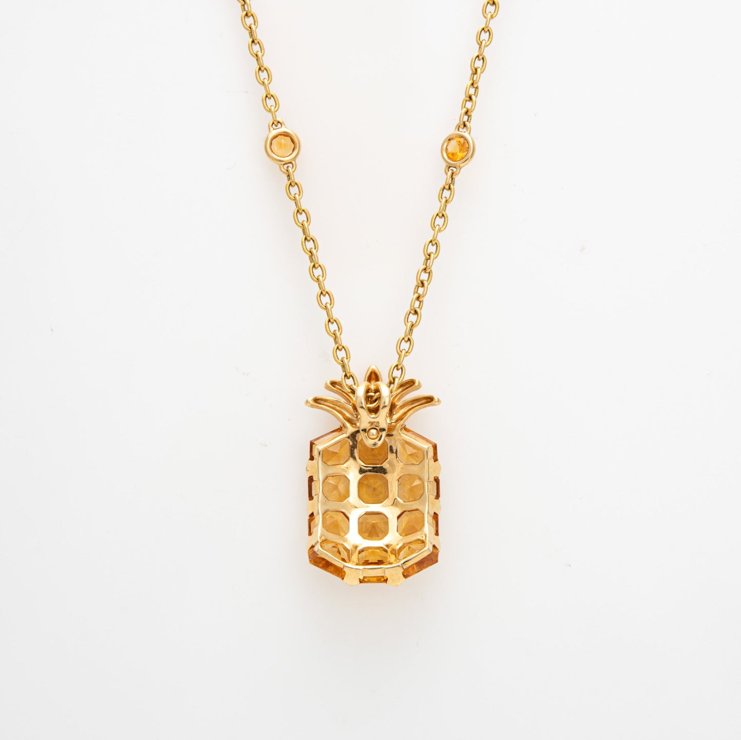 Citrine Pineapple Necklace Estate 18k Yellow Gold 22 Chain Fruit Jewelry