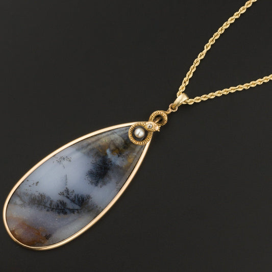 Amethyst Sage Agate Pendant | 14k Gold Snake Pendant