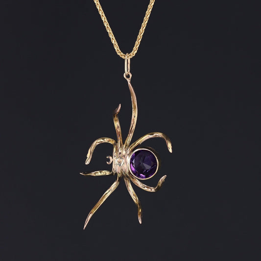Amethyst & Chrysolite Spider Pendant | Antique Pin Conversion