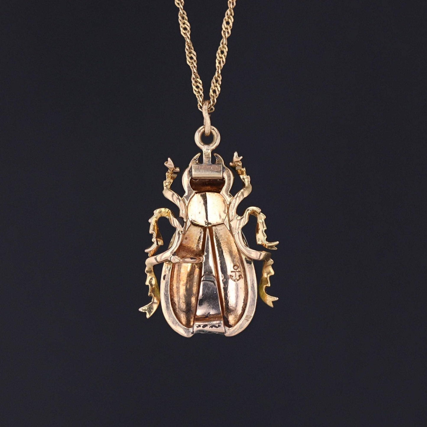 Antique Beetle Pendant | 14k Gold & Enamel Pendant on Optional 14k Chain