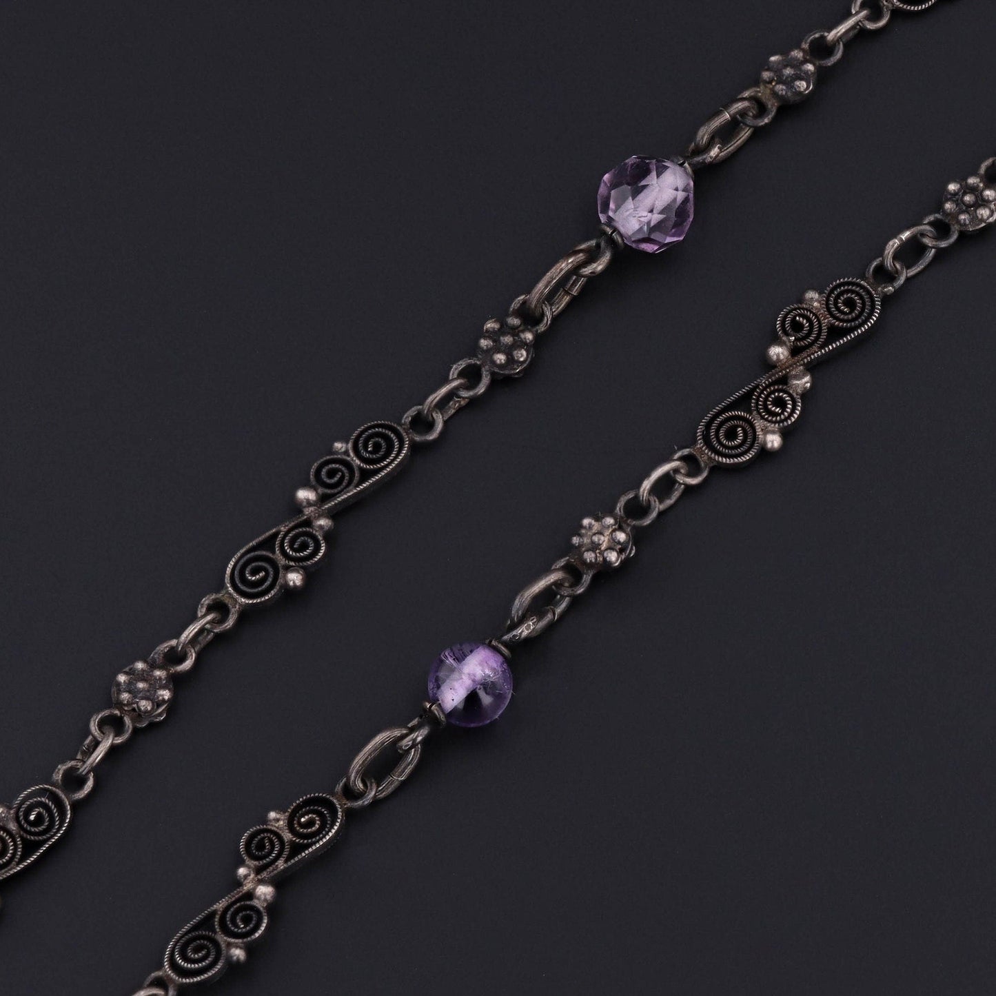 Antique Amethyst and Silver Chain