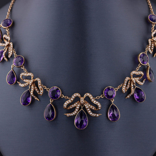 Amethyst Necklace | Antique Bow Necklace