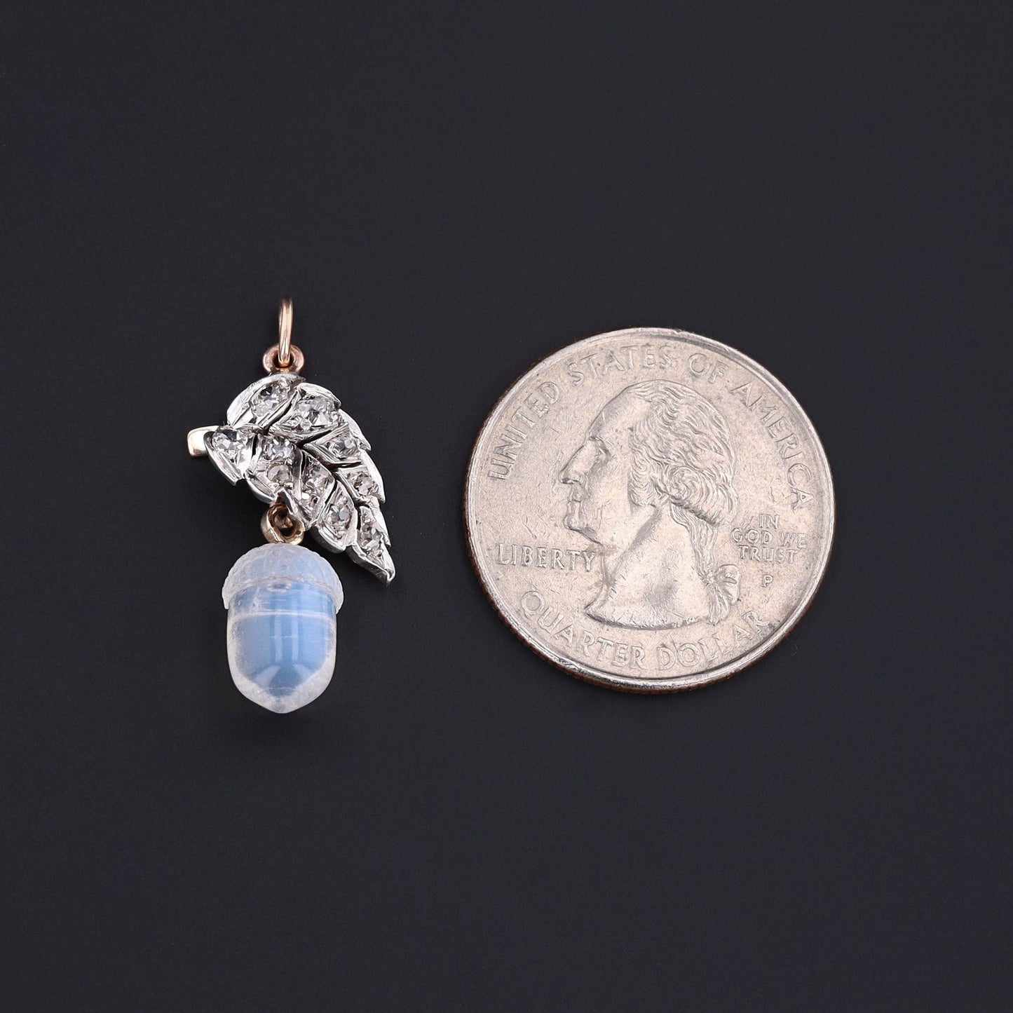 Acorn Pendant | 14k Gold, Silver, Moonstone & Diamond Pendant