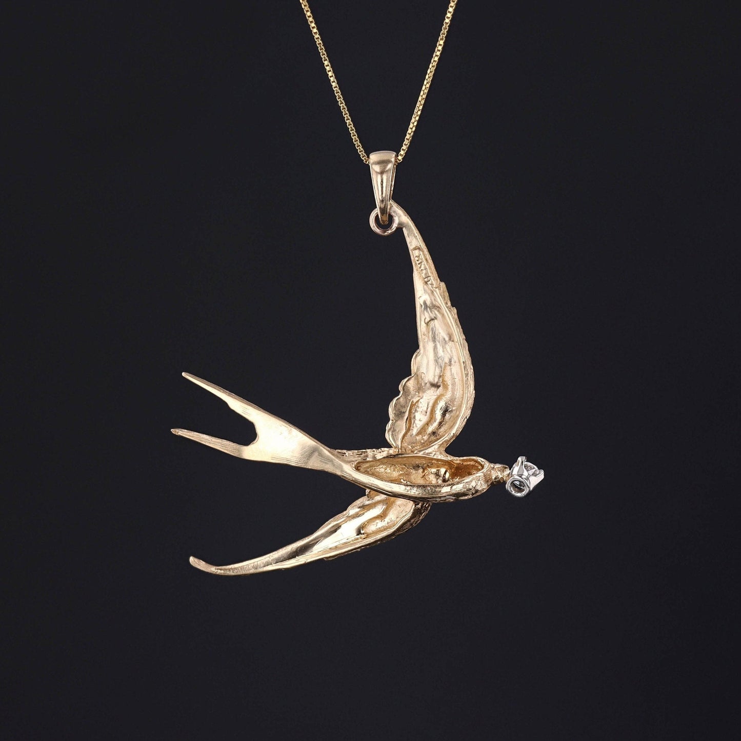 Antique 14k Gold and Diamond Swallow Bird Pendant on Optional 14k Gold Necklace