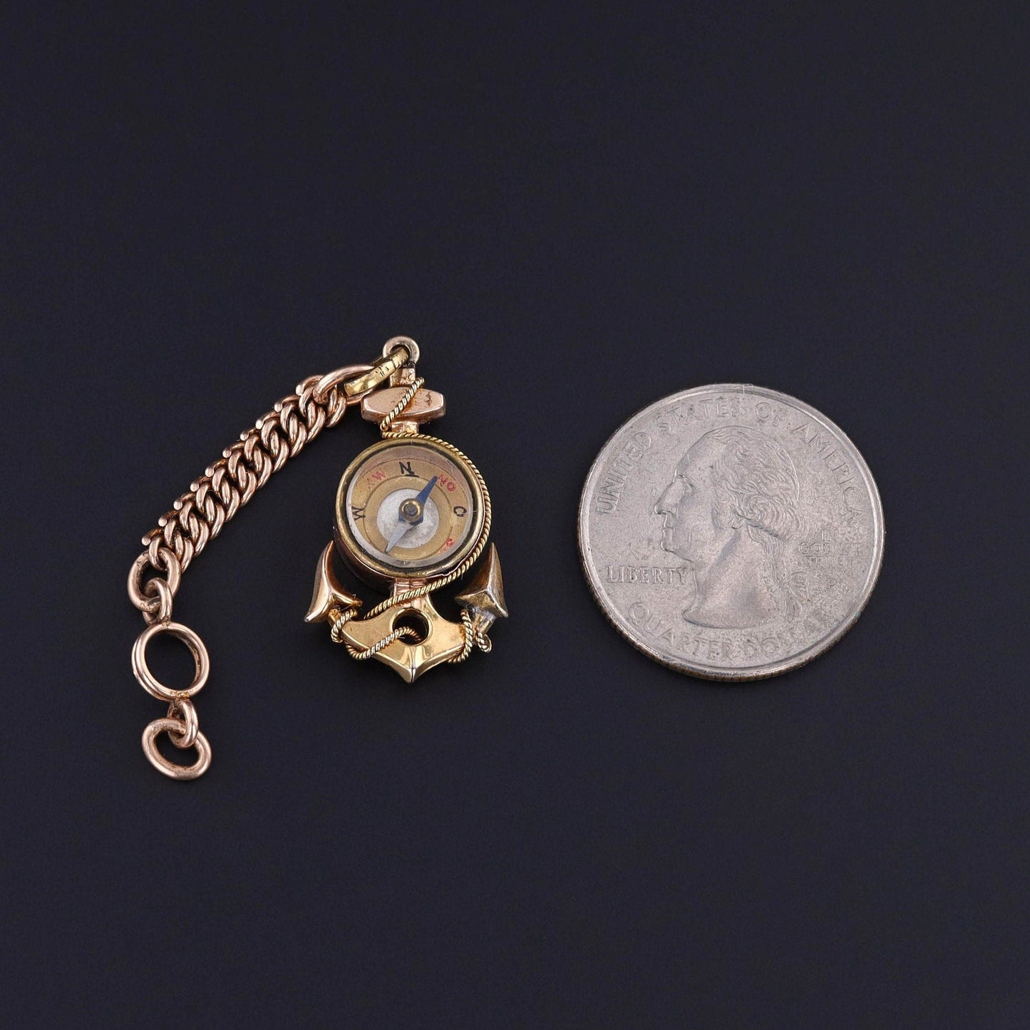 Antique Anchor Compass Pendant of 12ct Gold