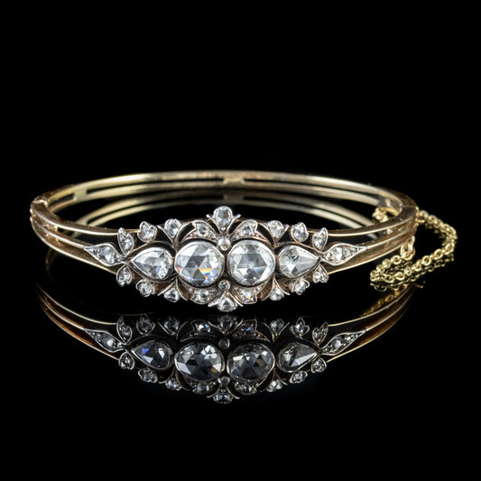 Antique Victorian Diamond Bangle 18Ct Gold 4Ct Diamond Circa 1900