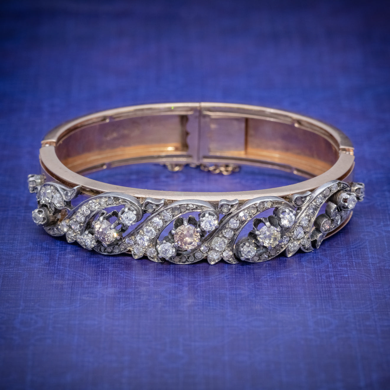 Antique Victorian French Diamond Bangle 18Ct Gold 5Ct Of Diamond Boxed