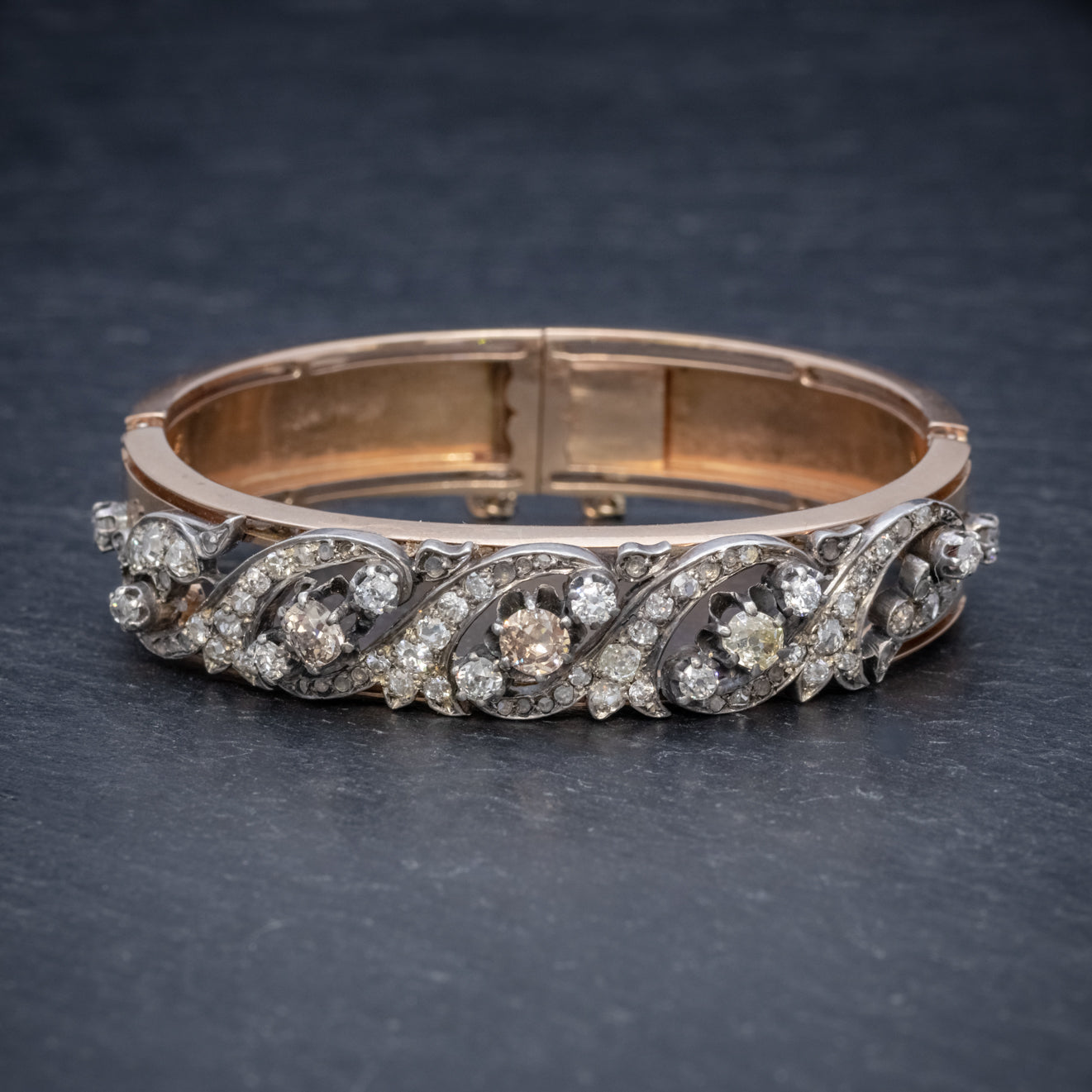Antique Victorian French Diamond Bangle 18Ct Gold 5Ct Of Diamond Boxed