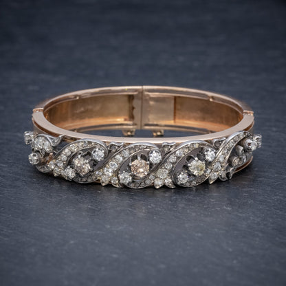 Antique Victorian French Diamond Bangle 18Ct Gold 5Ct Of Diamond Boxed
