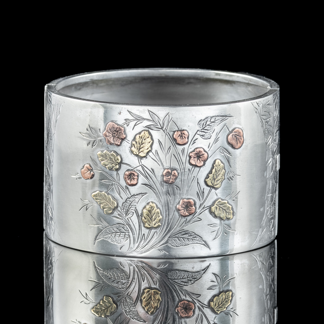 Antique Victorian Floral Cuff Bangle Silver Gold