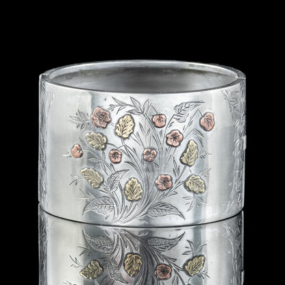 Antique Victorian Floral Cuff Bangle Silver Gold