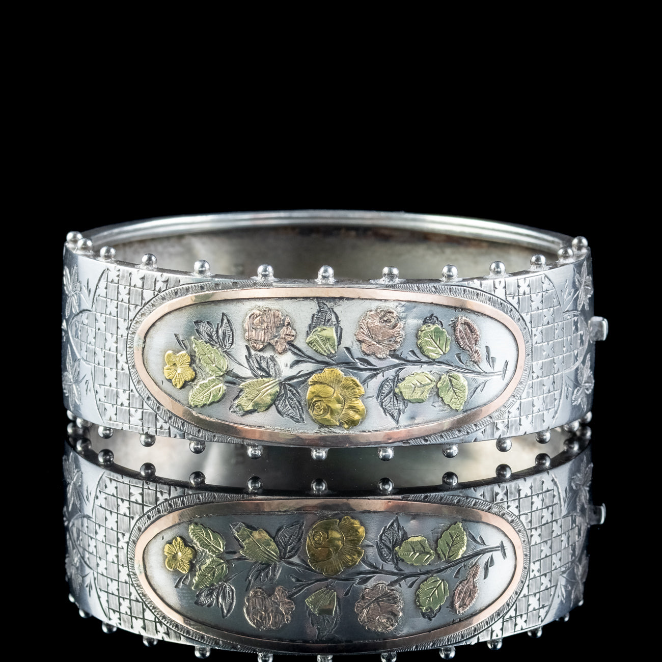 Antique Victorian Floral Cuff Bangle Sterling Silver Dated 1876