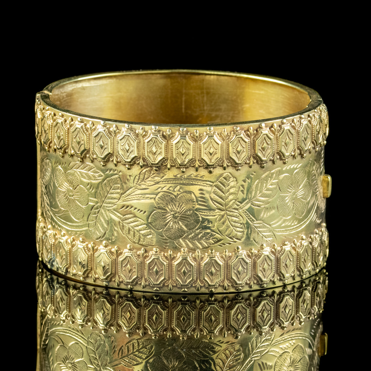 Antique Victorian Forget Me Not Cuff Bangle Silver 18ct Gold Gilt Dated 1883