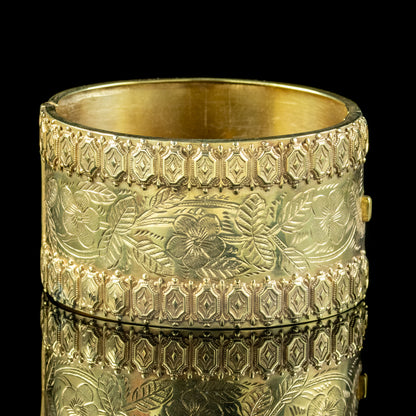 Antique Victorian Forget Me Not Cuff Bangle Silver 18ct Gold Gilt Dated 1883