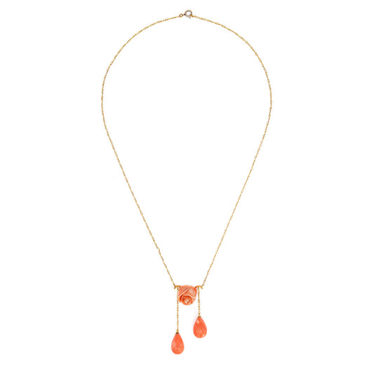 Antique Edwardian Negligee Necklace Coral Drops Fine Vintage Jewelry 18