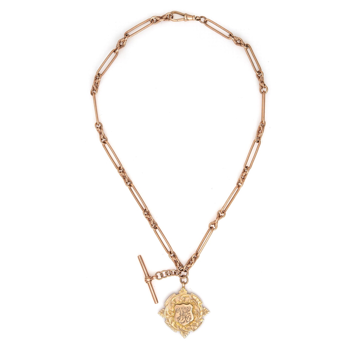 Antique Victorian Paperclip Necklace 9k Rose Gold 18.5 Watch Chain Medallion