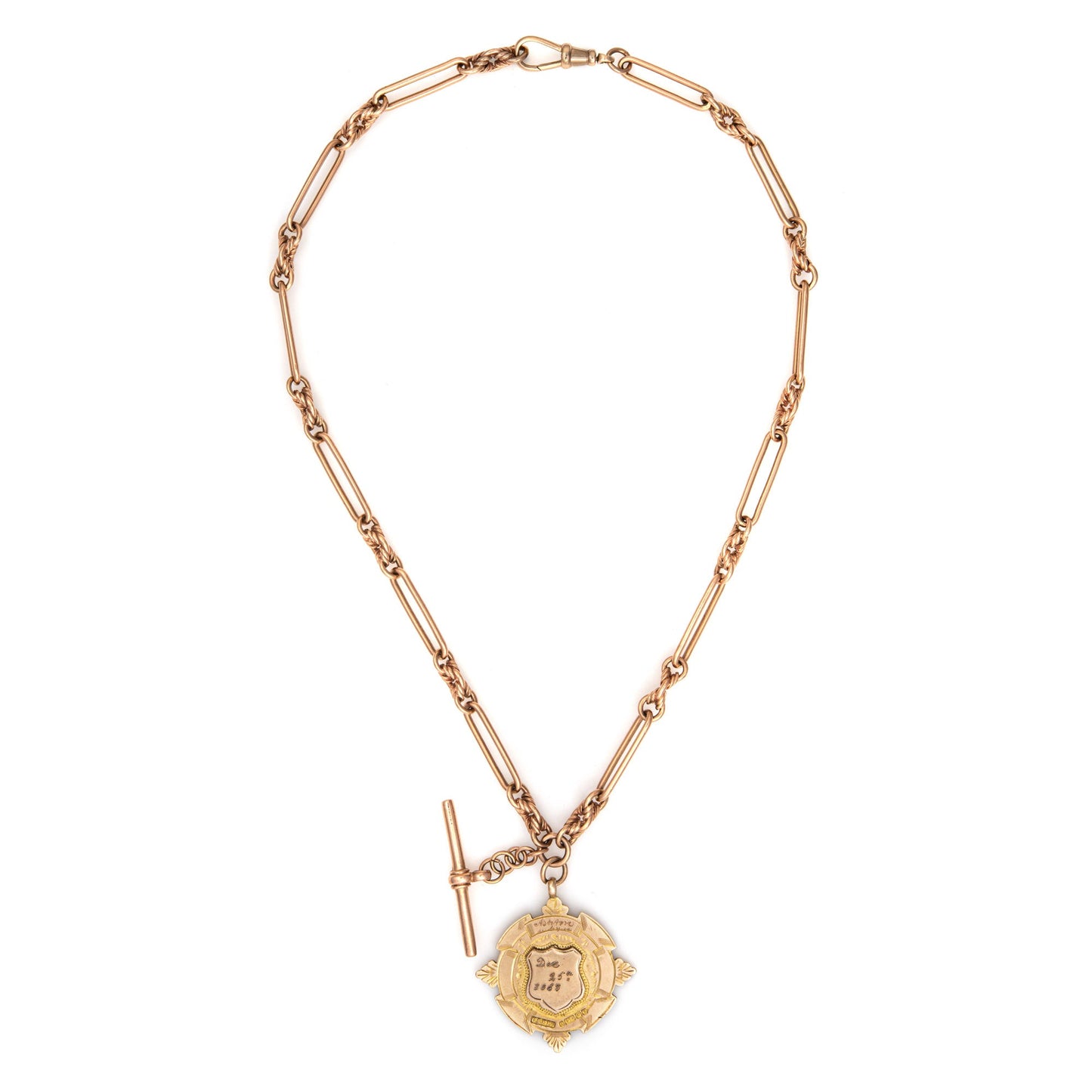 Antique Victorian Paperclip Necklace 9k Rose Gold 18.5 Watch Chain Medallion