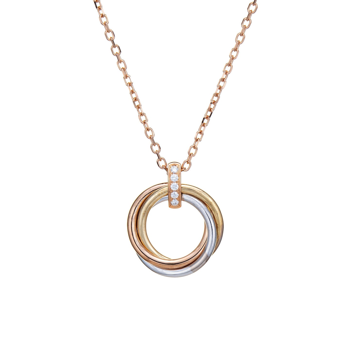 Cartier Trinity Diamond Necklace Estate 18k Gold 16.5 Chain Signed Jewelry