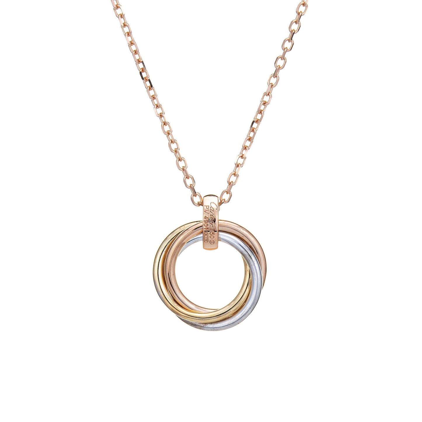 Cartier Trinity Diamond Necklace Estate 18k Gold 16.5 Chain Signed Jewelry