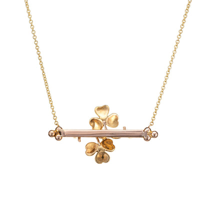 Antique Victorian Shamrock Necklace Conversion Turquoise Pearl 14k Yellow Gold