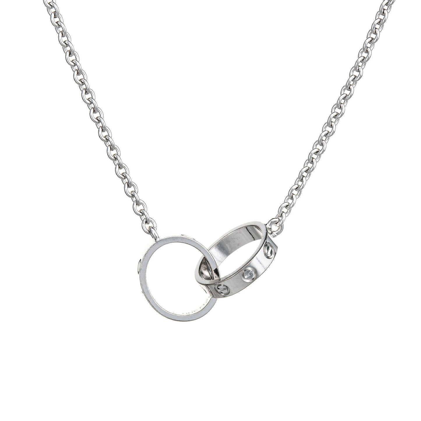 Cartier Love Necklace Interlocking 18k White Gold Estate Fine Jewelry 17