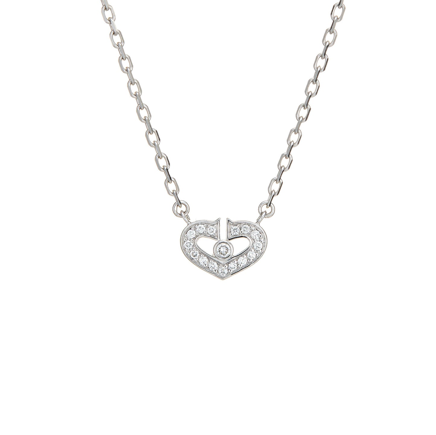 C de Cartier Diamond Necklace Estate 18k White Gold 15 Chain Fine Jewelry