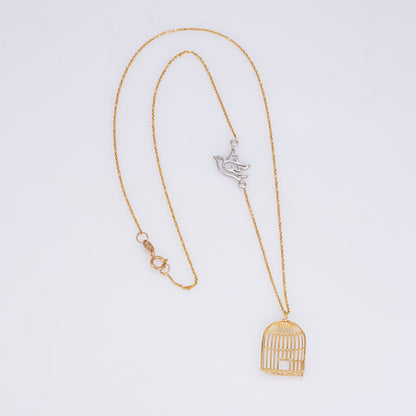 Bird Flying From Cage Necklace Estate 18k Yellow Gold 18 Chain Fine Jewelry