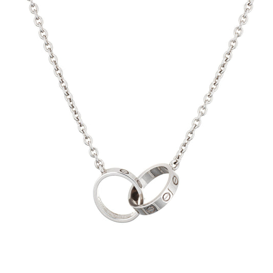 Cartier Double Love Necklace 18k White Gold Estate Fine Signed Jewelry 17 COA