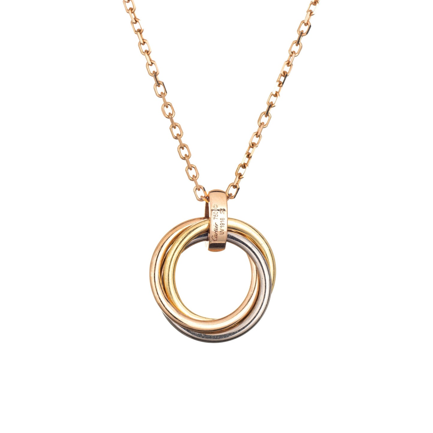 Cartier Trinity Diamond Necklace Estate 18k Gold 16 Chain Signed Jewelry COA