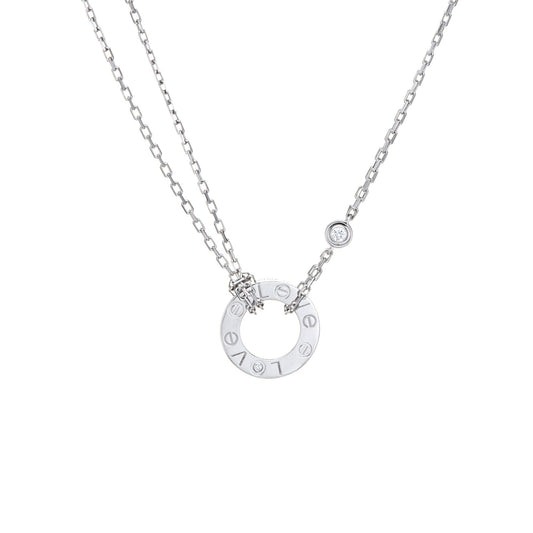 Cartier Diamond Love Necklace 18k White Gold Estate Jewelry Receipt 16