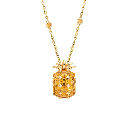 Citrine Pineapple Necklace Estate 18k Yellow Gold 22 Chain Fruit Jewelry