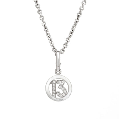 Cartier Diamond 13 Charm & Necklace Estate 18k White Gold 17 Chain Fine Jewelry