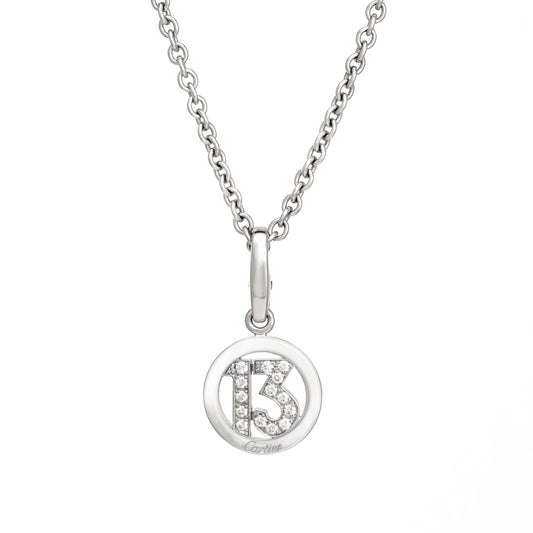 Cartier Diamond 13 Charm & Necklace Estate 18k White Gold 17 Chain Fine Jewelry