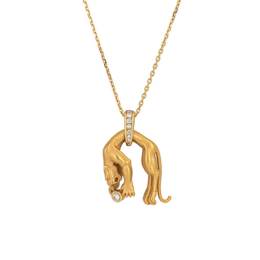 Carrera y Carrera Panther Pendant Necklace Diamond Estate 18k Yellow Gold