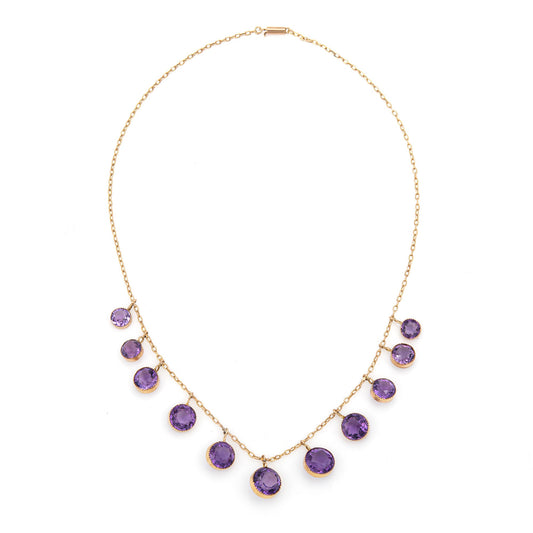 Antique Victorian Amethyst Fringe Necklace 10k Yellow Gold 16 Choker Jewelry