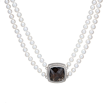 David Yurman Double Strand Pearl Necklace Albion Diamond Quartz Clasp 19