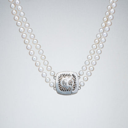 David Yurman Double Strand Pearl Necklace Albion Diamond Quartz Clasp 19