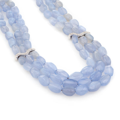 Antonini Blue Chalcedony Diamond Multi Stand Necklace Estate 18k White Gold