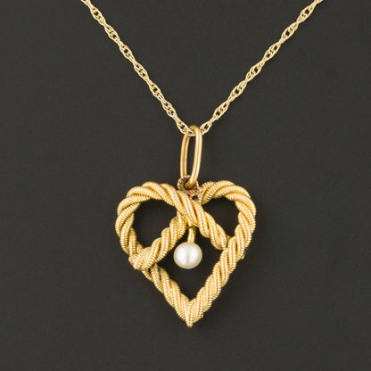 Antique Braided Heart Pendant of 14k Gold