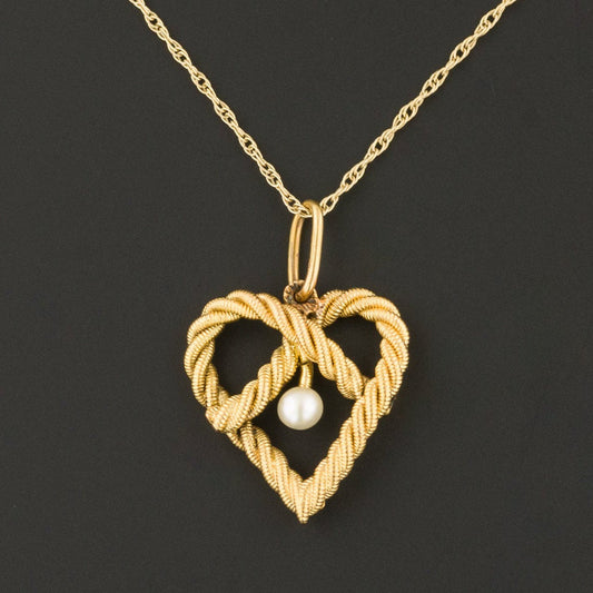 Antique Braided Heart Pendant of 14k Gold