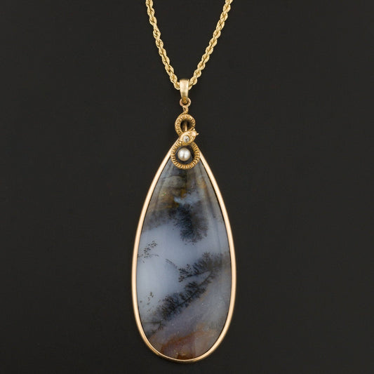 Amethyst Sage Agate Pendant | 14k Gold Snake Pendant