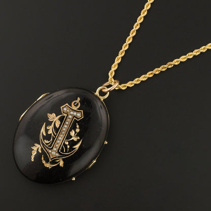 Antique Anchor Locket | Antique Black Enamel Locket