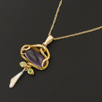 Antique Amethyst Snake Pendant of 14k Gold
