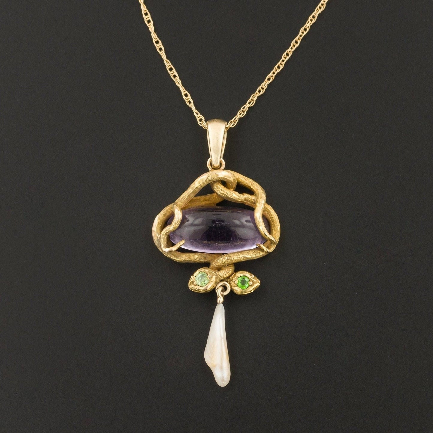 Antique Amethyst Snake Pendant of 14k Gold