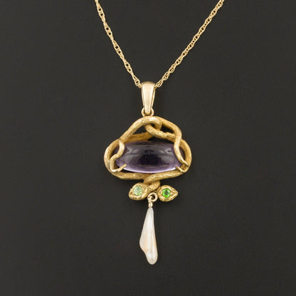 Antique Amethyst Snake Pendant of 14k Gold