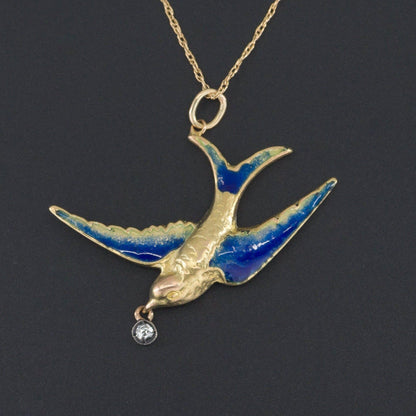 Antique Bird Pendant | Enamel Bird Pendant