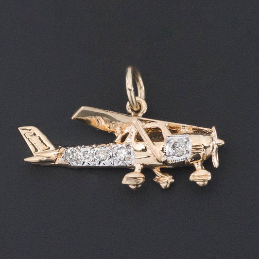 Airplane Charm | 14k Gold & Diamond Airplane