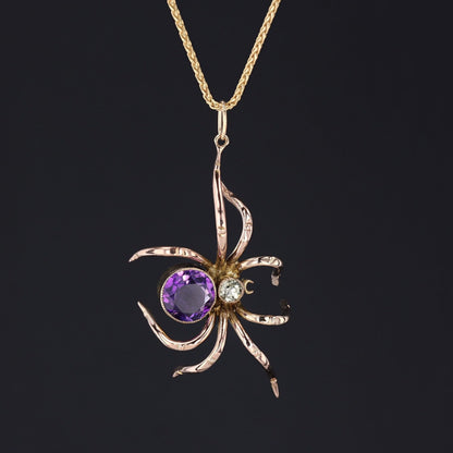 Amethyst & Chrysolite Spider Pendant | Antique Pin Conversion