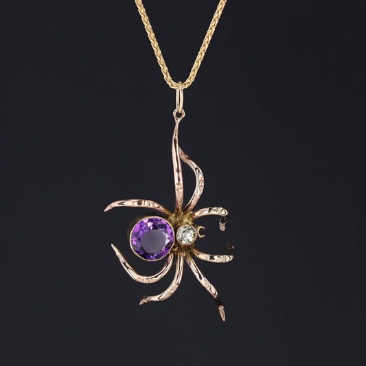 Amethyst & Chrysolite Spider Pendant | Antique Pin Conversion