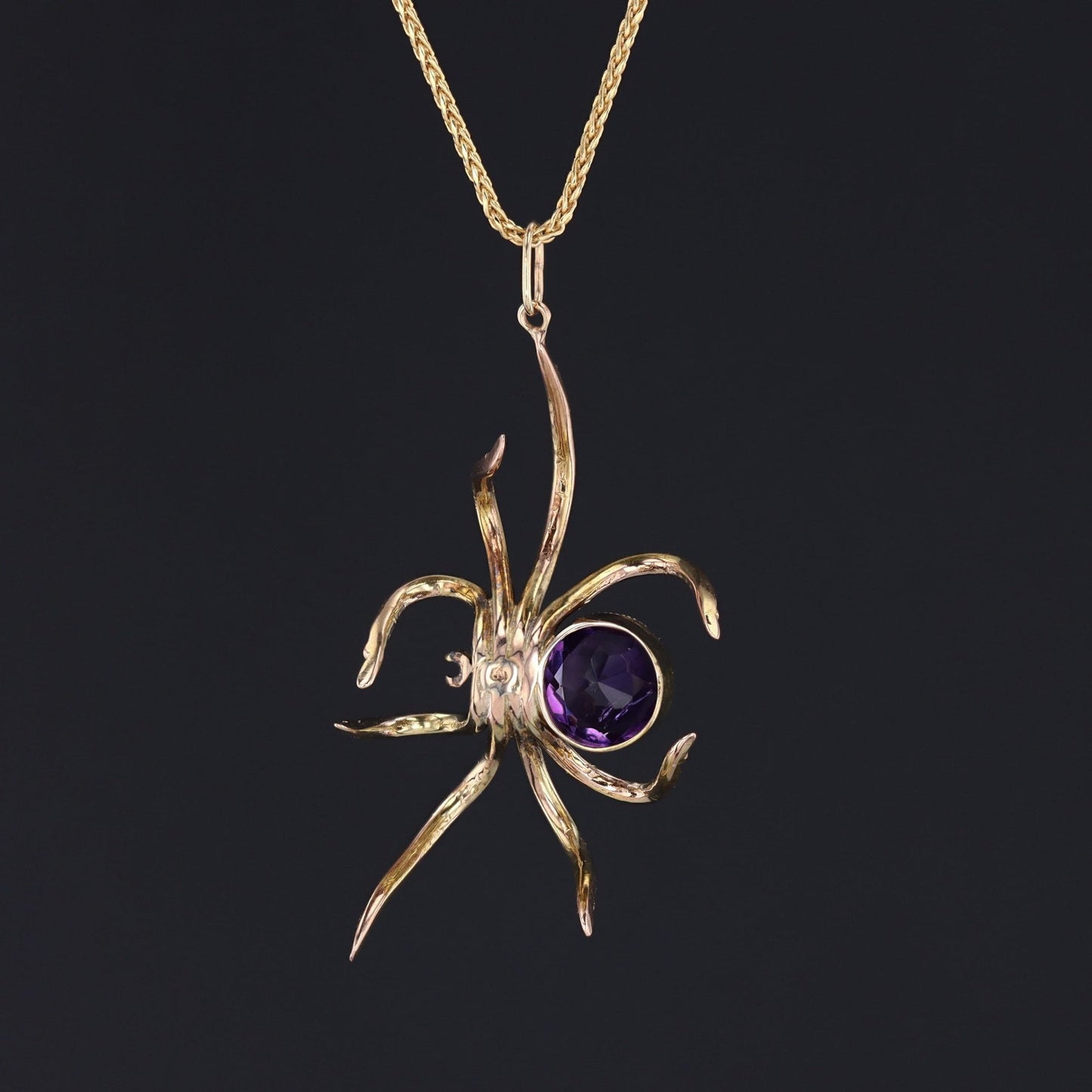 Amethyst & Chrysolite Spider Pendant | Antique Pin Conversion